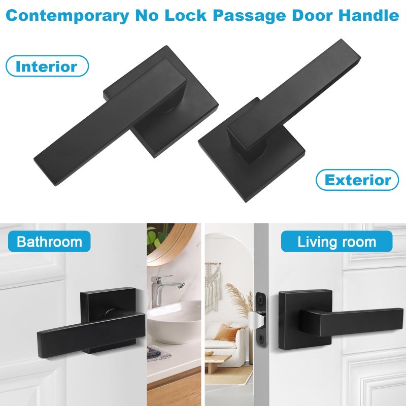 Estmoon 1 Pack Passage Door Handle Matte Black Door Lever  Interior Door Knob Square Heavy Duty Non-Locking Handlesets Hall Closet Handle  Reversible for Right & Left Sided Doors - Image 2